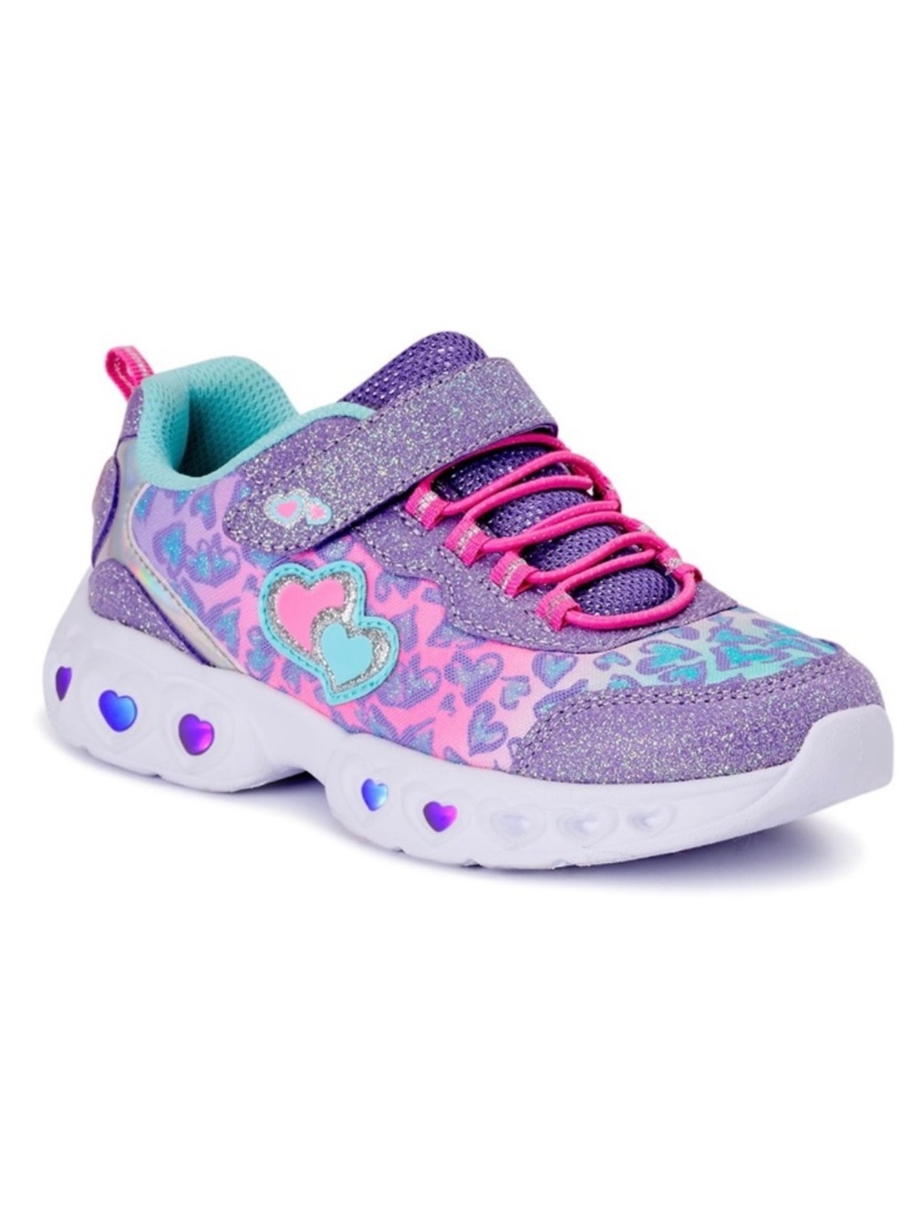Kids Purple & Pink Glitter Heart Light-Up size 3 Sneakers
